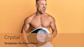  Presentation with muscle - PPT layouts with handsome-muscle-man-holding-weight background and a gold colored foreground