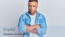  Presentation with muscle - Colorful presentation enhanced with handsome-muscle-man-wearing-casual backdrop and a light blue colored foreground