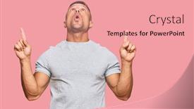  Presentation with muscle - Beautiful PPT theme featuring handsome-muscle-man-wearing-casual backdrop and a coral colored foreground