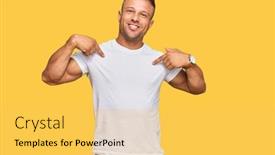  Presentation with muscle - Colorful PPT layouts enhanced with handsome-muscle-man-wearing-casual backdrop and a yellow colored foreground
