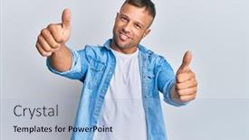  Presentation with muscle - Presentation theme featuring handsome-muscle-man-wearing-casual background and a light blue colored foreground