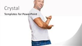  Presentation with muscle - Beautiful PPT layouts featuring handsome-muscle-man-wearing-casual backdrop and a white colored foreground