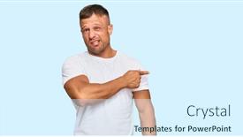  Presentation with muscle - Cool new PPT theme with handsome-muscle-man-wearing-casual backdrop and a sky blue colored foreground