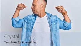  Presentation with muscle - Slide deck having handsome-muscle-man-wearing-casual background and a light blue colored foreground