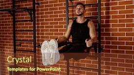  Presentation with sport - PPT theme consisting of handsome-muscular-man-doing-sport background and a  colored foreground
