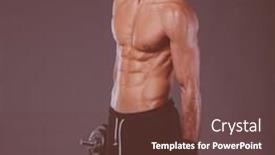  Presentation with personal training - Slide set with handsome muscular man working out with dumbbells personal fitness instructor personal training background and a tawny brown colored foreground