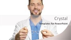  Presentation with ophthalmologist - Theme enhanced with handsome ophthalmologist holding glasses on white background background and a white colored foreground