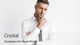  Presentation with formal - Presentation consisting of handsome pensive businessman wearing formal background and a light gray colored foreground