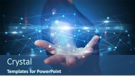  Presentation with displaying - Theme enhanced with handsome person holding hologram screen background and a ocean colored foreground