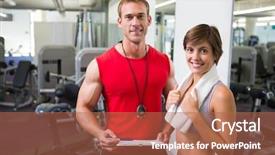  Presentation with trainer - Colorful PPT theme enhanced with handsome personal trainer with his backdrop and a coral colored foreground