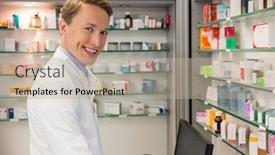  Presentation with hospital pharmacy - Cool new presentation design with handsome pharmacist using the computer at the hospital pharmacy backdrop and a mint green colored foreground