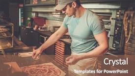  Presentation with pizza - Slide set having business cafe - handsome pizzaiolo making pizza background and a coral colored foreground