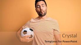  Presentation with fish ball - PPT theme with handsome-player-man-with-beard background and a coral colored foreground
