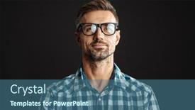  Presentation with black man - Audience pleasing PPT theme consisting of handsome-pleased-man-in-eyeglasses backdrop and a ocean colored foreground