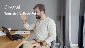  Presentation with laptop wireless - Colorful slides enhanced with handsome-pleased-man-in-wireless backdrop and a gray colored foreground