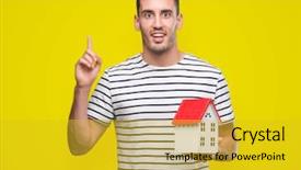  Presentation with estate - Audience pleasing slide deck consisting of handsome real estate agent holding backdrop and a gold colored foreground