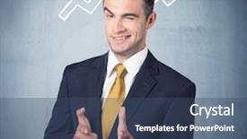  Presentation with grungy white concrete wall - Colorful slide deck enhanced with handsome sales guy standing backdrop and a ocean colored foreground