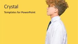  Presentation with scientist - Cool new presentation theme with handsome scientist man wearing professional backdrop and a  colored foreground