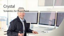  Presentation with security guard - Colorful presentation design enhanced with handsome security guard in surveillance backdrop and a cream colored foreground