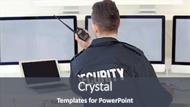  Presentation with security guard - Beautiful slide set featuring handsome security guard in surveillance backdrop and a dark gray colored foreground