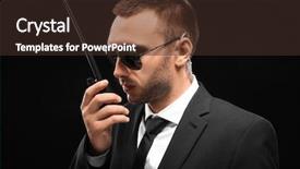  Presentation with security guard - Presentation theme featuring handsome security guard on dark background and a tawny brown colored foreground