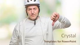  Presentation with cyclist - Slides featuring handsome senior cyclist man wearing bike helmet over isolated background with angry face negative sign showing dislike with thumbs down rejection concept background and a cream colored foreground