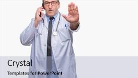  Presentation with defense - PPT theme with handsome senior doctor man talking background and a  colored foreground