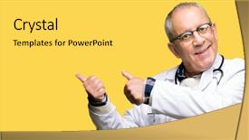  Presentation with medical smiling doctor - Amazing presentation design having handsome senior doctor man wearing backdrop and a yellow colored foreground