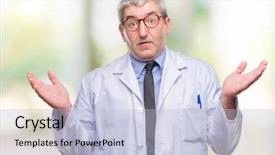  Presentation with scientist - Audience pleasing presentation theme consisting of handsome senior doctor scientist professional backdrop and a  colored foreground