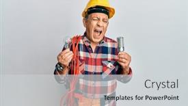  Presentation with electrician - Cool new presentation theme with handsome-senior-electrician-man backdrop and a light gray colored foreground