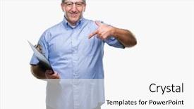  Presentation with inspector - Audience pleasing theme consisting of handsome senior inspector man holding backdrop and a  colored foreground