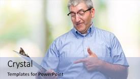  Presentation with inspector - PPT theme enhanced with handsome senior inspector man holding background and a  colored foreground