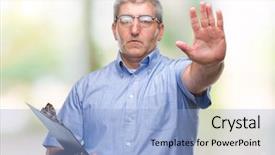  Presentation with inspector - Slides with handsome senior inspector man holding background and a  colored foreground