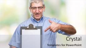  Presentation with inspector - Amazing theme having handsome senior inspector man holding backdrop and a  colored foreground