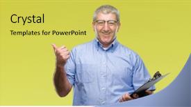  Presentation with inspector - PPT theme with handsome senior inspector man holding background and a  colored foreground