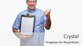  Presentation with inspector - PPT layouts enhanced with handsome senior inspector man holding background and a  colored foreground