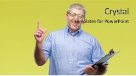  Presentation with inspector - Audience pleasing theme consisting of handsome senior inspector man holding backdrop and a  colored foreground