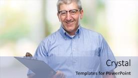  Presentation with inspector - Cool new slide deck with handsome senior inspector man holding backdrop and a  colored foreground