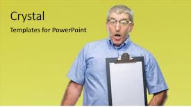  Presentation with inspector - Cool new slide deck with handsome senior inspector man holding backdrop and a  colored foreground