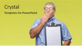  Presentation with inspector - Amazing PPT layouts having handsome senior inspector man holding backdrop and a  colored foreground