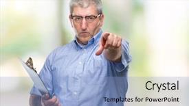  Presentation with inspector - Theme having handsome senior inspector man holding background and a light blue colored foreground