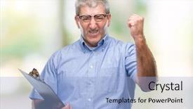  Presentation with inspector - Beautiful slide deck featuring handsome senior inspector man holding backdrop and a light blue colored foreground