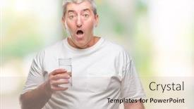  Presentation with drinking glass - Amazing slide deck having handsome senior man drinking glass of water over isolated background scared in shock with a surprise face afraid and excited with fear expression backdrop and a soft green colored foreground