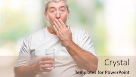  Presentation with drinking glass - PPT theme with handsome senior man drinking glass of water over isolated background cover mouth with hand shocked with shame for mistake expression of fear scared in silence secret concept background and a coral colored foreground