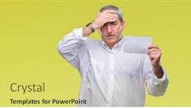  Presentation with blank - Colorful PPT theme enhanced with handsome senior man holding blank card over isolated background stressed with hand on head shocked with shame and surprise face angry and frustrated fear and upset for mistake backdrop and a yellow colored foreground