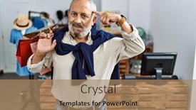  Presentation with great idea - PPT layouts featuring handsome-senior-man-holding-shopping background and a coral colored foreground