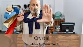  Presentation with boutique - Presentation theme having handsome-senior-man-holding-shopping background and a coral colored foreground