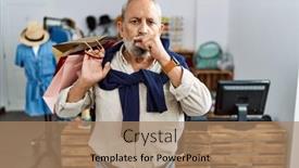  Presentation with lips mouth - Presentation theme having handsome-senior-man-holding-shopping background and a coral colored foreground