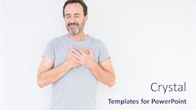  Presentation with chest - Colorful theme enhanced with pledge - handsome senior man over isolated backdrop and a sky blue colored foreground