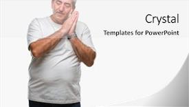  Presentation with closed - Slides featuring handsome senior man over isolated background and a  colored foreground